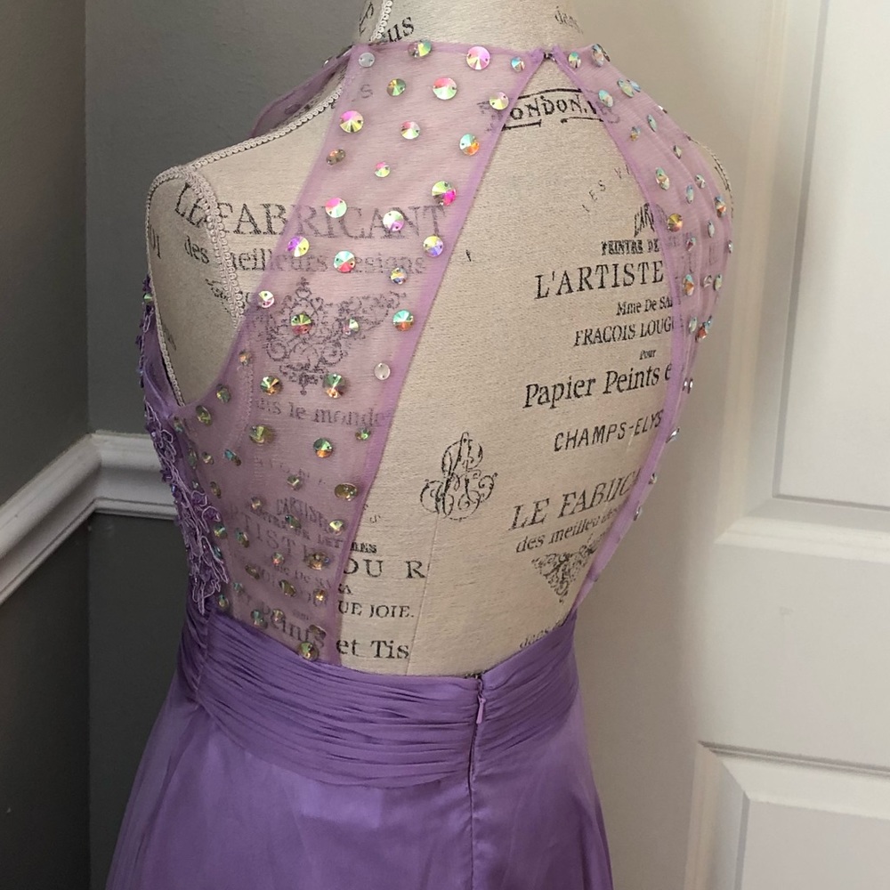 🔴CLEARANCE NEW STUDIO 17 SZ 8 LILAC BEADED ILLUSION CHIFFON FORMAL EVENING GOWN - Picture 10 of 15